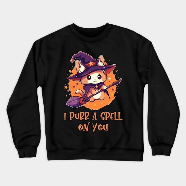 Funny Cat Pun Witch Spell Graphic Men Kids Women Halloween Crewneck Sweatshirt by KsuAnn